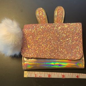 Justice pink reflective sparkly bunny wallet